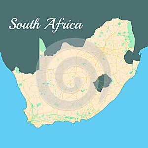 South Africa. Realistic satellite background map with roads and borderline. Drawn with cartographic accuracy. photo
