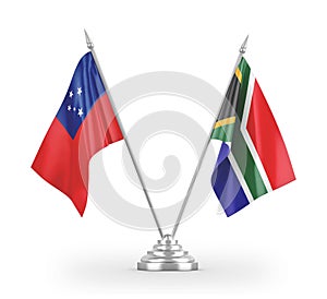 South Africa and Samoa table flags isolated on white 3D rendering