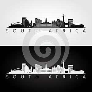South Africa skyline and landmarks silhouette