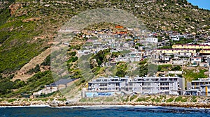 South Africa township landscape next to False bay abd mountain