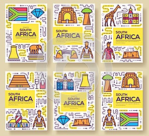 South Africa vector brochure cards thin line set. Country template of flyear, magazines, posters, book cover, banners