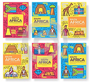 South Africa vector brochure cards thin line set. Country template of flyear, magazines, posters, book cover, banners