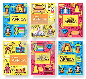 South Africa vector brochure cards thin line set. Country template of flyear, magazines, posters, book cover, banners