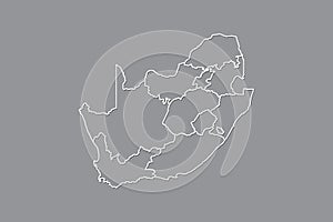 South Africa vector map with border lines of provinces using gray color on dark background illustration