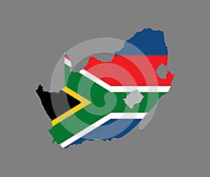 South Africa vector map silhouette filled with flag.