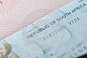 South Africa visa in traveler`s passport