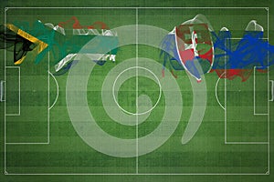 Juhoafrická republika vs slovensko futbalový zápas, národné farby, národné vlajky, futbalové ihrisko, futbalový zápas, kopírovanie vesmíru