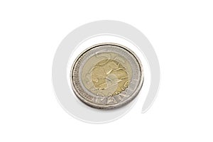 A South African five rand coin isolated on a white background