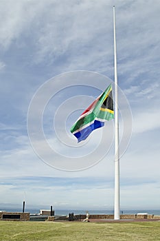 South African flag at half mast