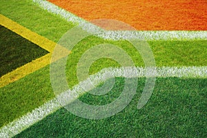 South African flag marked on grass pitch