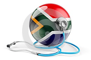 South African flag with stethoscope. Health care in South Africa concept, 3D rendering