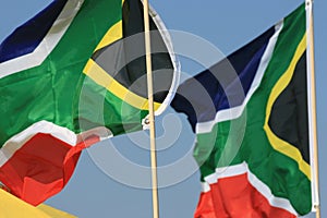 South African flags flapping in the wind