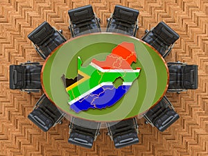 South African goverment meeting. Map of South Africa on the round table, 3D rendering photo
