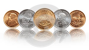 South African Krugerrand ounce silver and gold bullion coins