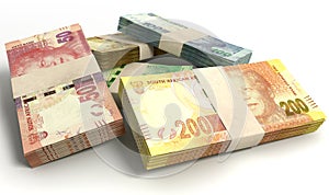 South African Rand Notes Bundles Stack