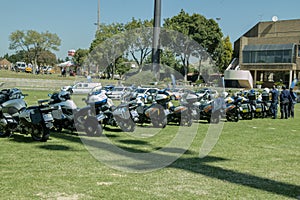 South African Traffic Police with a row of Motorbikes