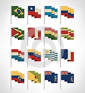 South America all continent countries flags set. Flat design