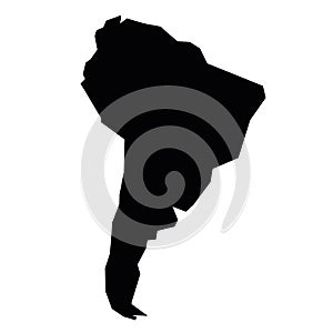 South America black silhouette. Contour map of continent. Simple flat vector illustration