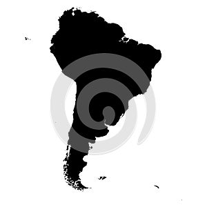 South America black silhouette. Contour map of continent. Simple flat vector illustration