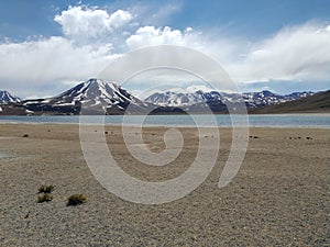 South America Chile San Pedro Atacama Desert Highland Lagoon Chilean Nature Fresh Snow Icy Gracious Mountain Panoramic View