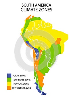 South America climate zones map, vector geographic infographics