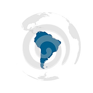 South America continent highlighted on Earth globe