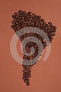 South America continent map made of coffee beans