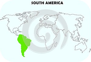 South America continent in world map