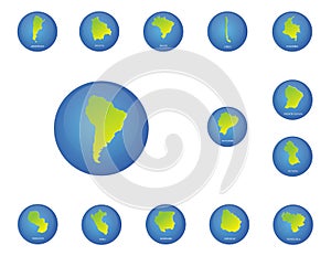 South america countries maps icons