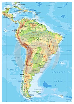 South America Detailed Physical Map