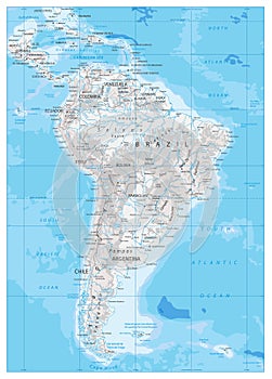 South America Detailed Physical Map