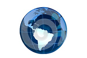 South America Featured on Glass Globe White BG