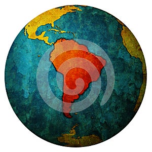 South America on globe map