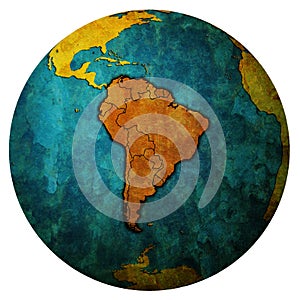 South America on globe map