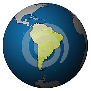 South America on globe map