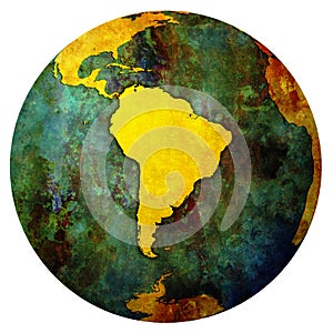 South America on globe map