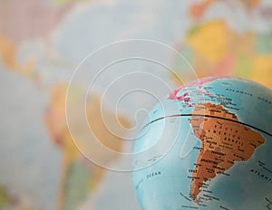 south America map on a globe