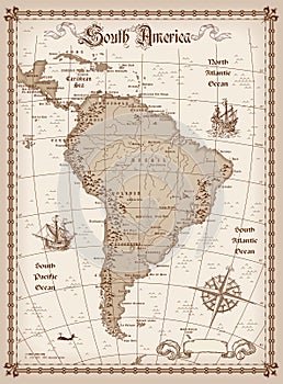 Vintage South America Map photo