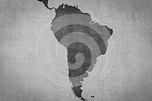 South america map on vintage background with grungy texture