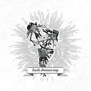 South america map with vintage style star burst