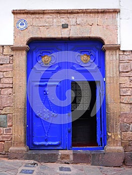 South America, Peru,Cusco, blue building door