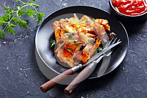 South American cuisine chicken tamale pie,close-up