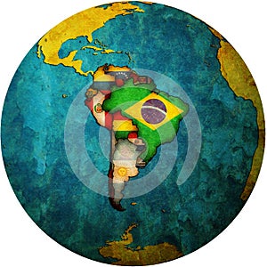 south american flags on globe map