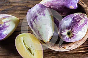 South American fruit sweet cucumber. Pepino dulce or pepino melon