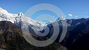 South Annapurna and Machapuchare in Himalayas, Pokhara, Nepal.