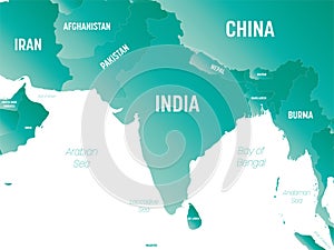 South Asia detailed political map with lables