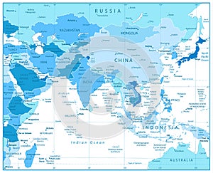 South Asia Map in Colors of Blue