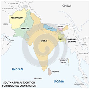 South Asian Association for Regional Cooperation SAARC vector map 2