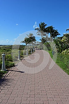 South Beach boardwalk in Miami Beach, Florida devoid of people under coronavirus pandemic park and beach closures.