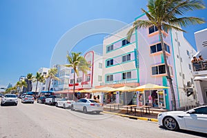 South Beach, Miami Beach, Ocean Drive Street, Architectural Monuments of Art Deco. Hotels and restaurants.